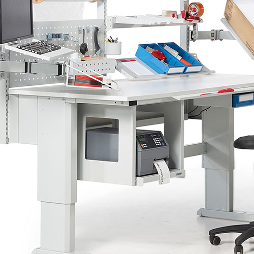 Sovella Nederland Treston modulaire inpaktafel - magazijn werkbank en logistieke werkplek met printerhouder onder tafelblad