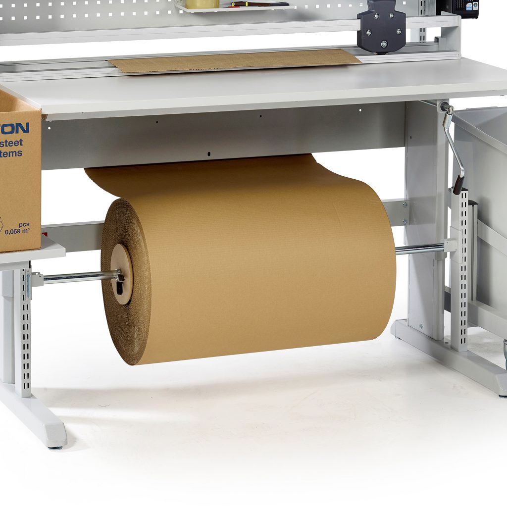 Sovella Nederland Treston rolhouder onder concept inpaktafel - logistieke werkplek - magazijn werktafel