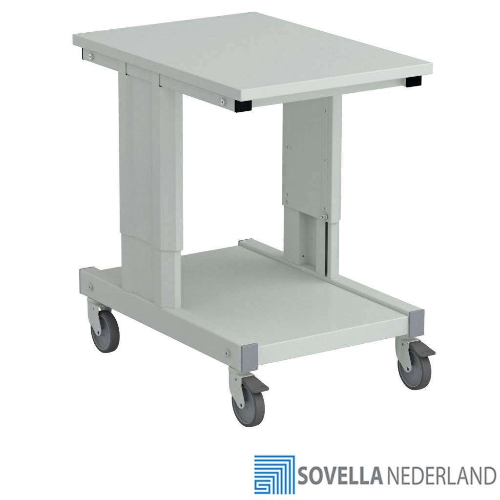 Sovella Nederland Treston concept trolley CTR met zwenkwielen als bijzettafel naast een inpaktafel of ESD-veilige werktafel
