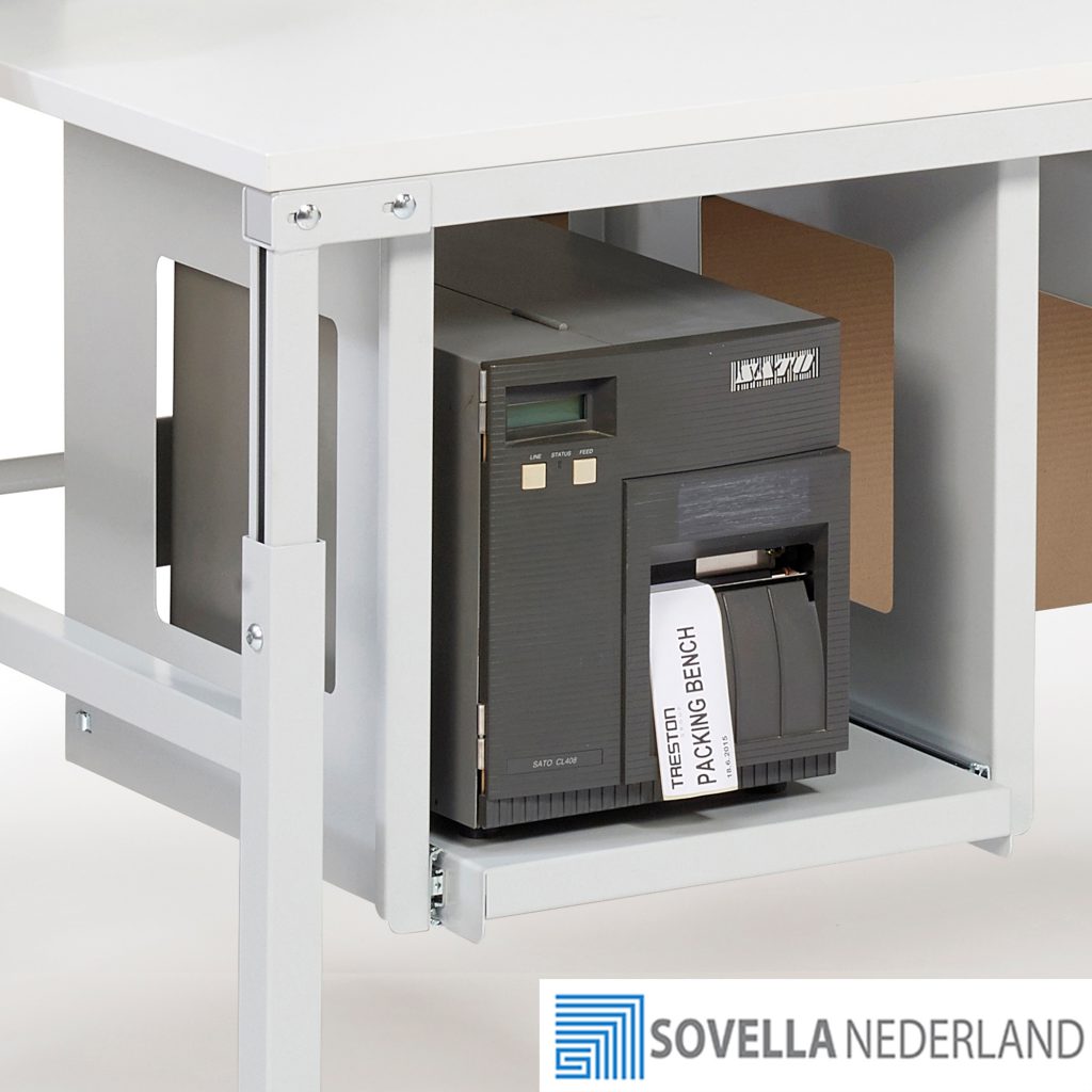 Sovella Nederland Treston PSP50 printerhouder voor A4 printers onder een logistieke werkplek of magazijn paktafel
