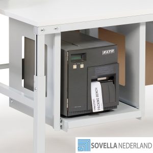 ENG_Sovella Nederland Treston PSP50 printerholder on platform for A4 printers beneath a packing bench