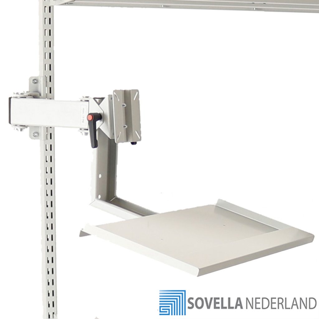 ENG_Sovella Nederland Treston keyboard tray beneath LCD holder on a concept workbench