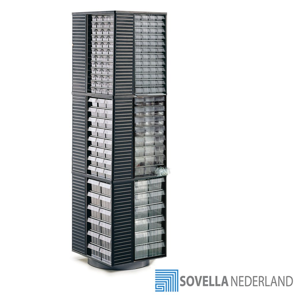 ENG_Sovella Nederland Treston spacemiser with bins for small parts in the workspace